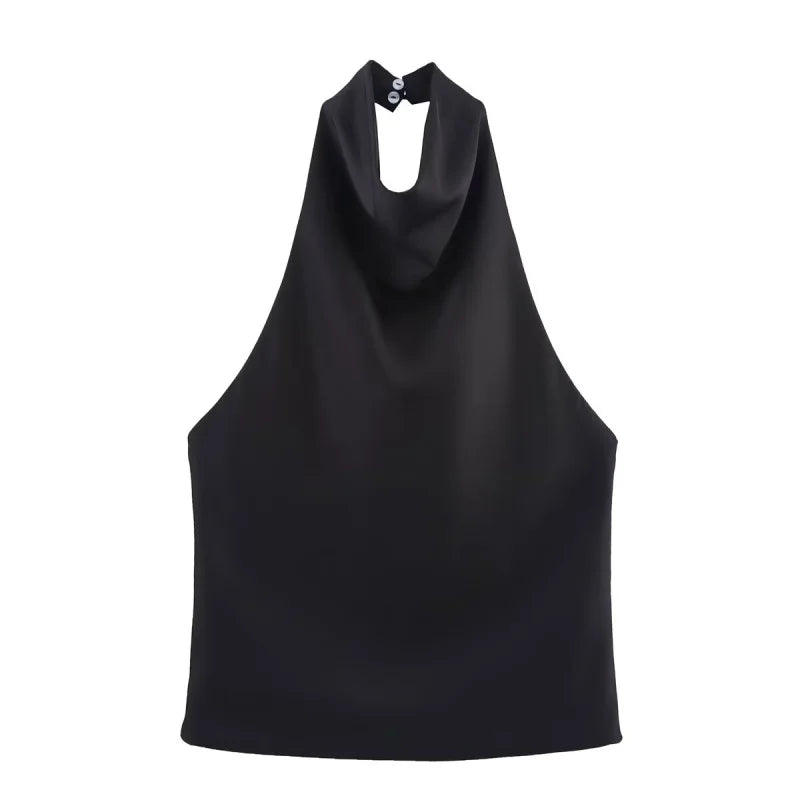 Alessia | Top de satén con cuello halter drapeado