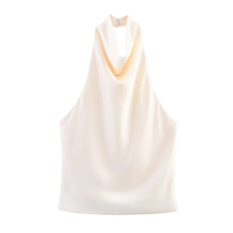 Alessia | Top de satén con cuello halter drapeado