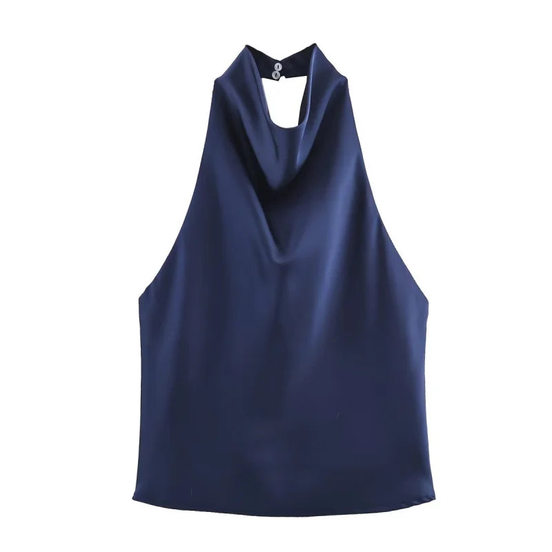 Alessia | Top de satén con cuello halter drapeado