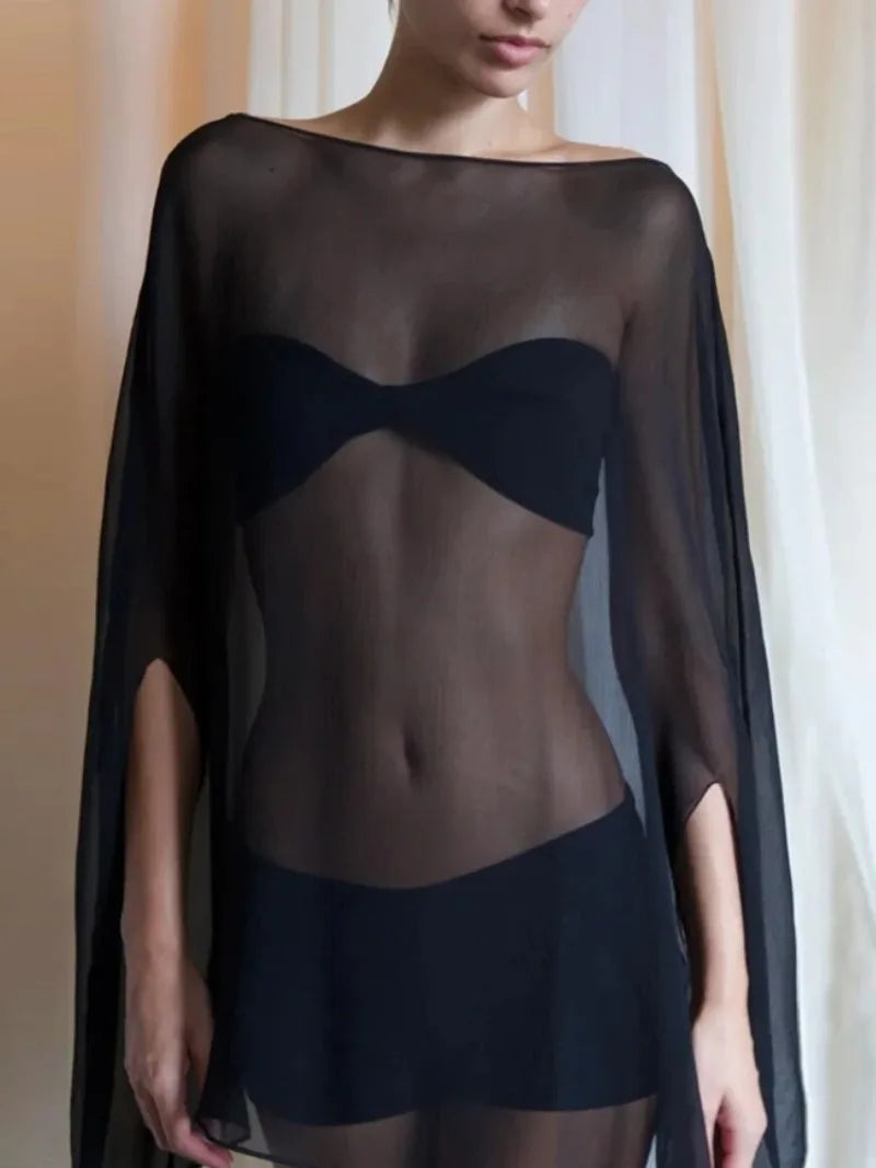 Amira | Blusa de gasa transparente en estilo capa