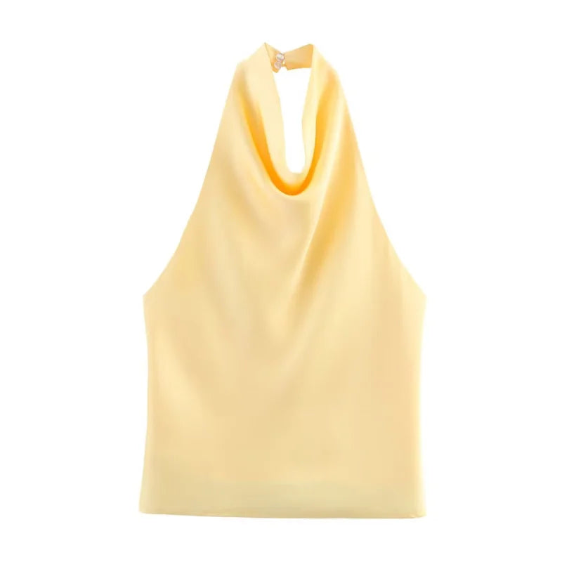 Alessia | Top de satén con cuello halter drapeado