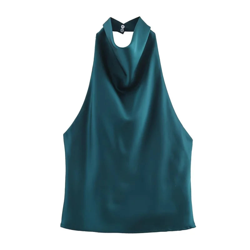 Alessia | Top de satén con cuello halter drapeado
