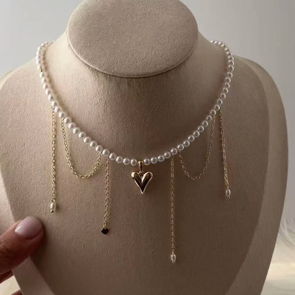 Collar Largo de Borlas, Perlas de Imitación y Cristales | Joyería Elegante