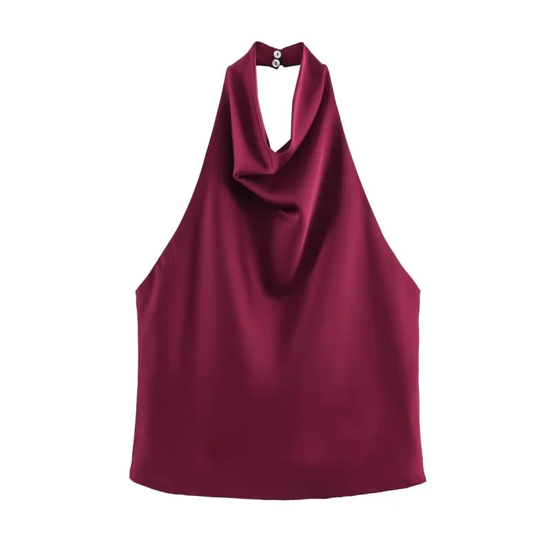 Alessia | Top de satén con cuello halter drapeado