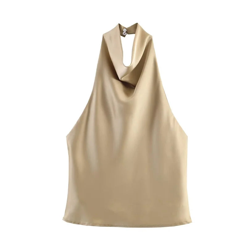 Alessia | Top de satén con cuello halter drapeado