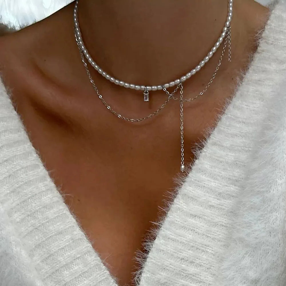 Collar Largo de Borlas, Perlas de Imitación y Cristales | Joyería Elegante