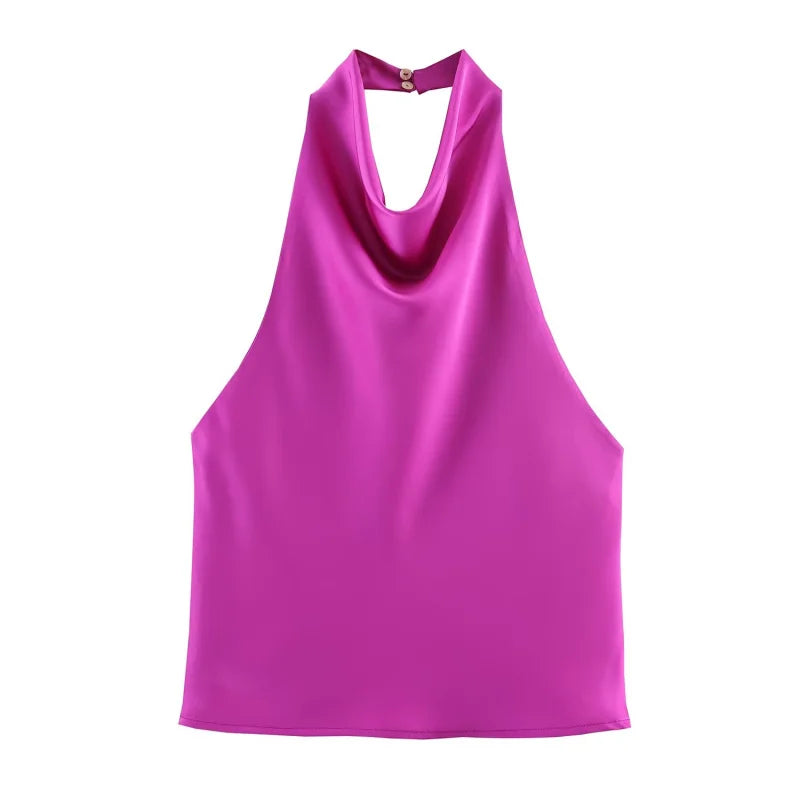 Alessia | Top de satén con cuello halter drapeado
