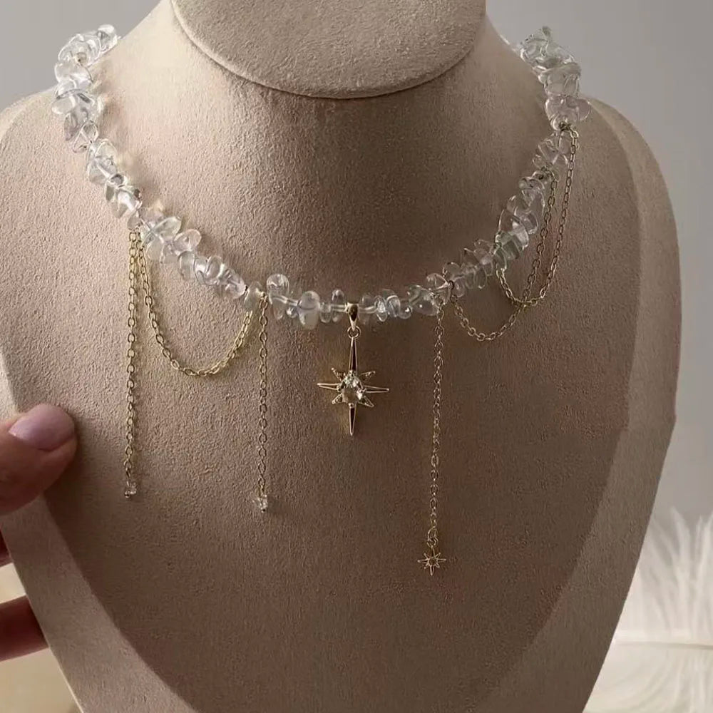 Collar Largo de Borlas, Perlas de Imitación y Cristales | Joyería Elegante