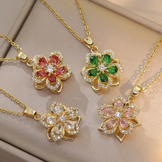 Colgante de Flor Giratoria y Circonitas Brillantes