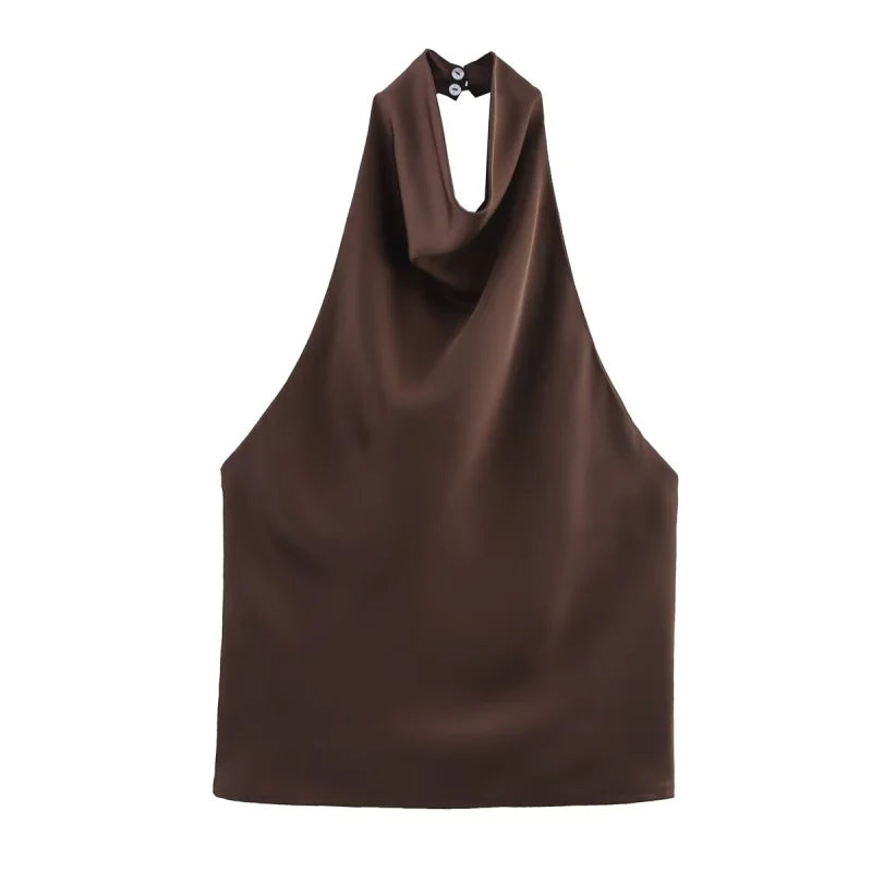 Alessia | Top de satén con cuello halter drapeado