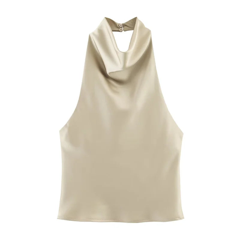 Alessia | Top de satén con cuello halter drapeado