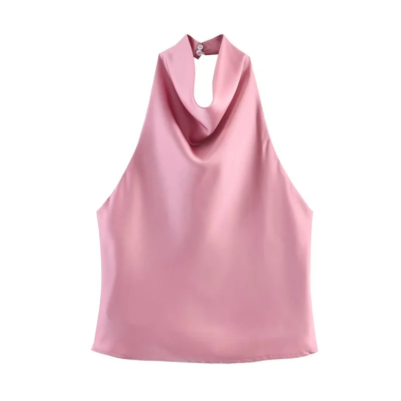 Alessia | Top de satén con cuello halter drapeado