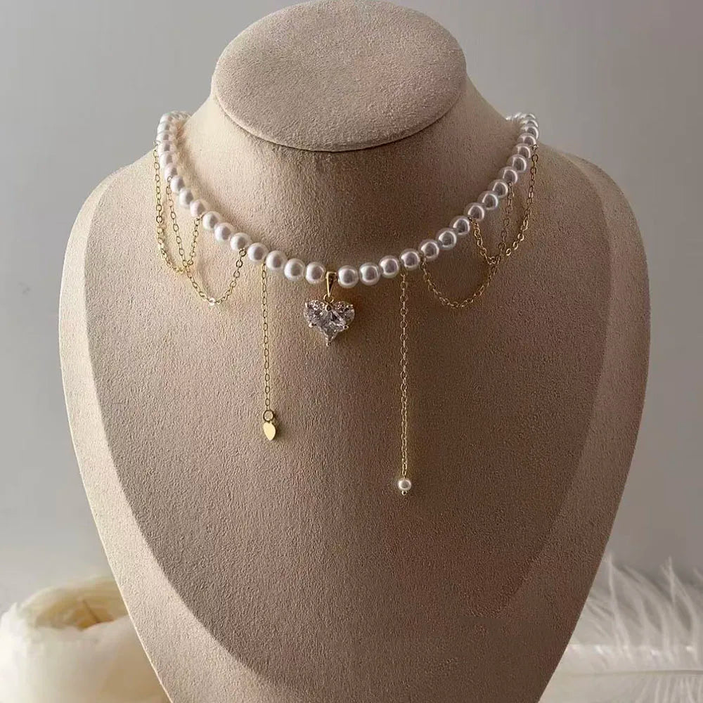 Collar Largo de Borlas, Perlas de Imitación y Cristales | Joyería Elegante