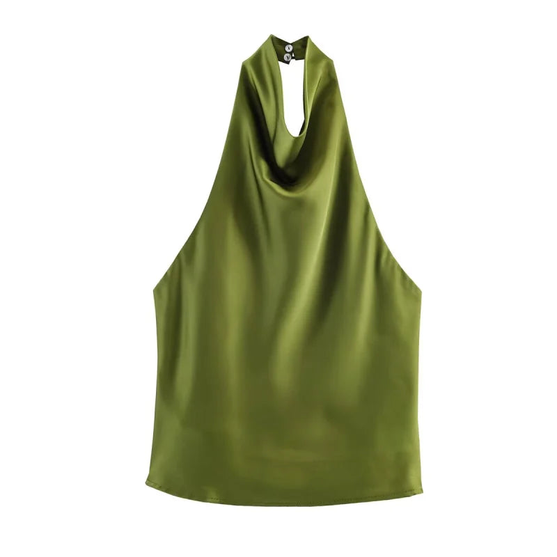 Alessia | Top de satén con cuello halter drapeado